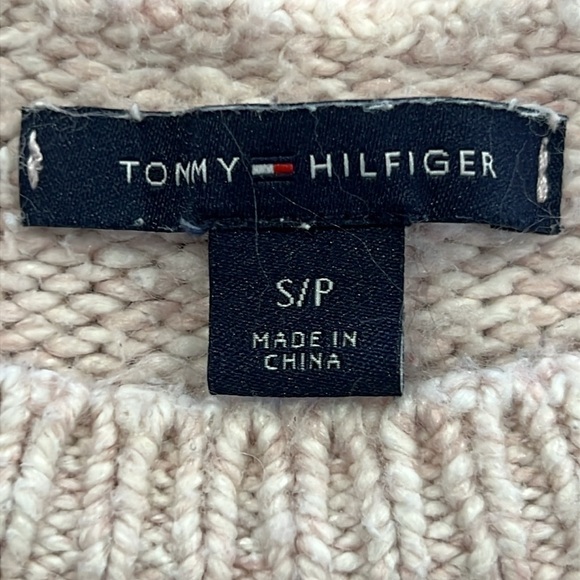 Tommy Hilfiger Sweater S Blush Cable Knit Chunky Top Cozy Cotton Blend Preppy - Picture 7 of 8